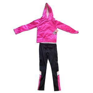 NWT Cheetah Active Set (Pants + Hoodie Sweatshirt) Girls Pink Black Size S